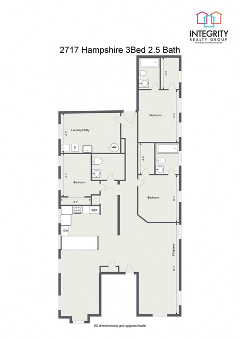 Floor plan for 3 beds, 2.5 baths, 1834 sqft